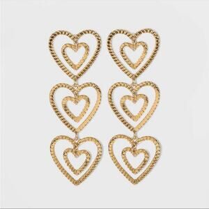 SUGARFIX by BaubleBar Stacked Gold Heart Drop Earrings - Gold